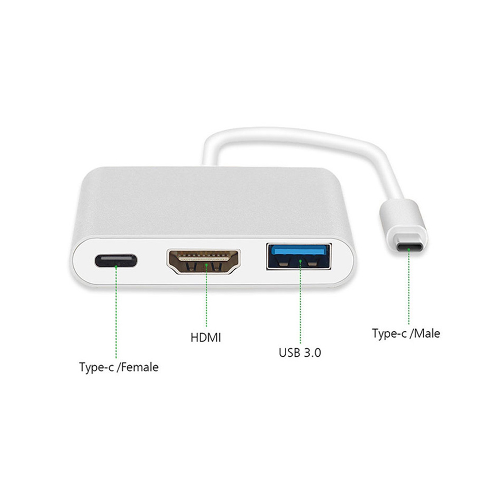 Adapter - USB Type C to HDMI, USB, USB Type C 4K*2K metal 0,25 metres white