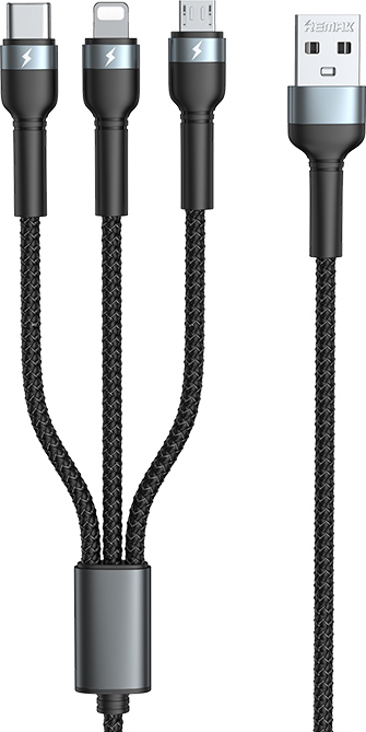 Remax Braided USB to Lightning / Type-C / micro USB Cable Μαύρο 1.2m (Jany RC-124th)