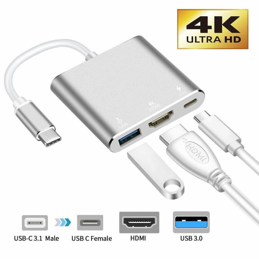 Μετατροπέας USB Type C Σε 4K HDMI + USB3.0 + PD Silver